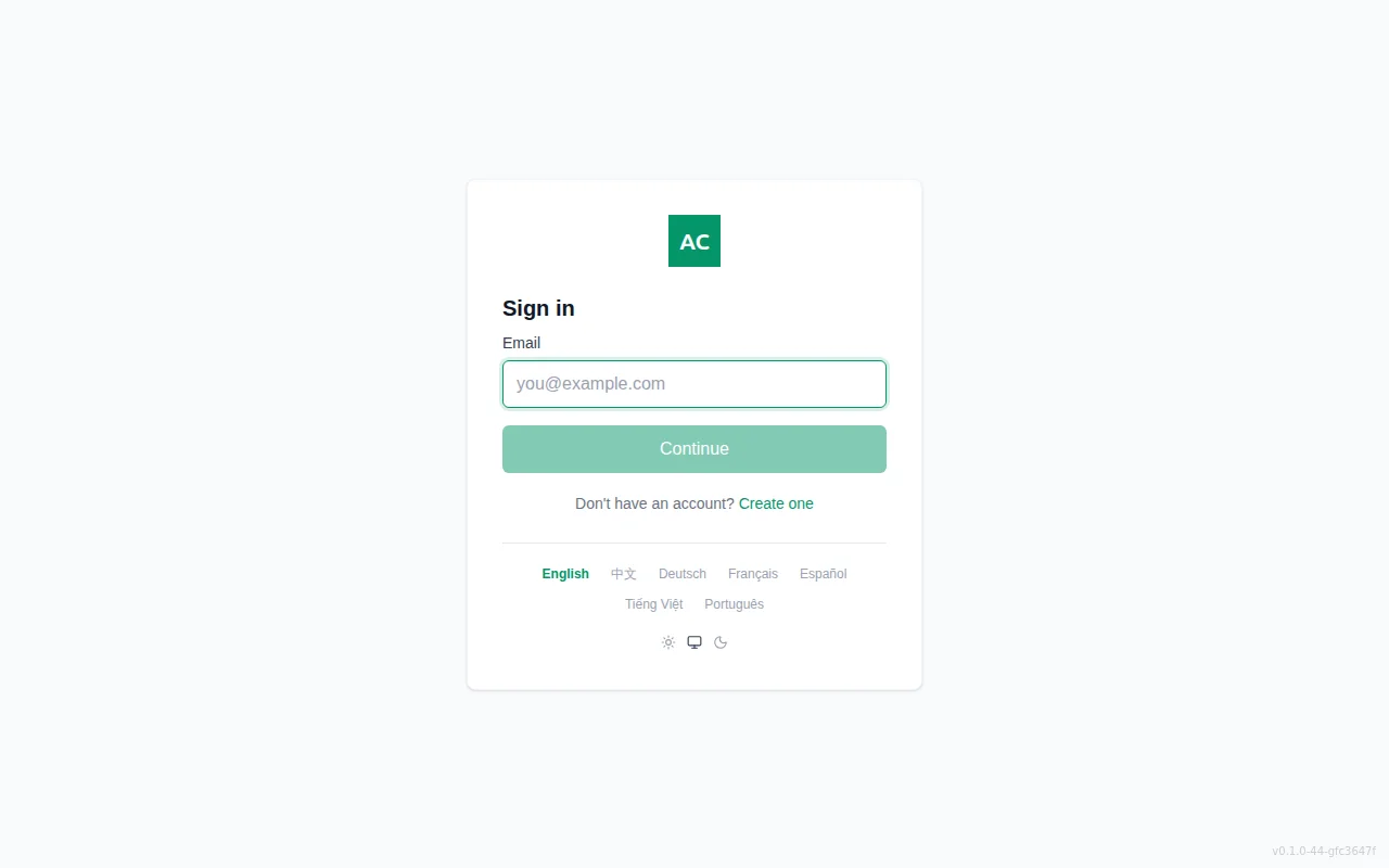 A customized login page showing a branded logo, custom primary color on the sign-in button, and support email in the footer