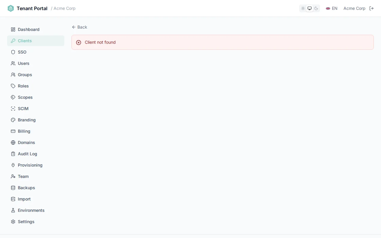 MFA policy dropdown showing Disabled, Enabled, and Required options on the client configuration page